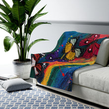 Load image into Gallery viewer, GreenLiving4Life Butterfly Collection - &quot;Butterfly Abstract&quot; Rainbow Velveteen Plush Blanket - GreenLiving4Life