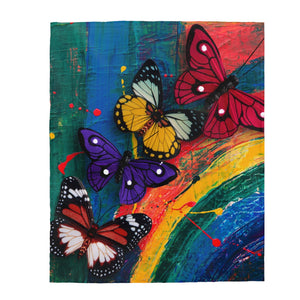 GreenLiving4Life Butterfly Collection - "Butterfly Abstract" Rainbow Velveteen Plush Blanket - GreenLiving4Life