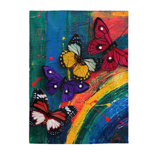 GreenLiving4Life Butterfly Collection - "Butterfly Abstract" Rainbow Velveteen Plush Blanket - GreenLiving4Life